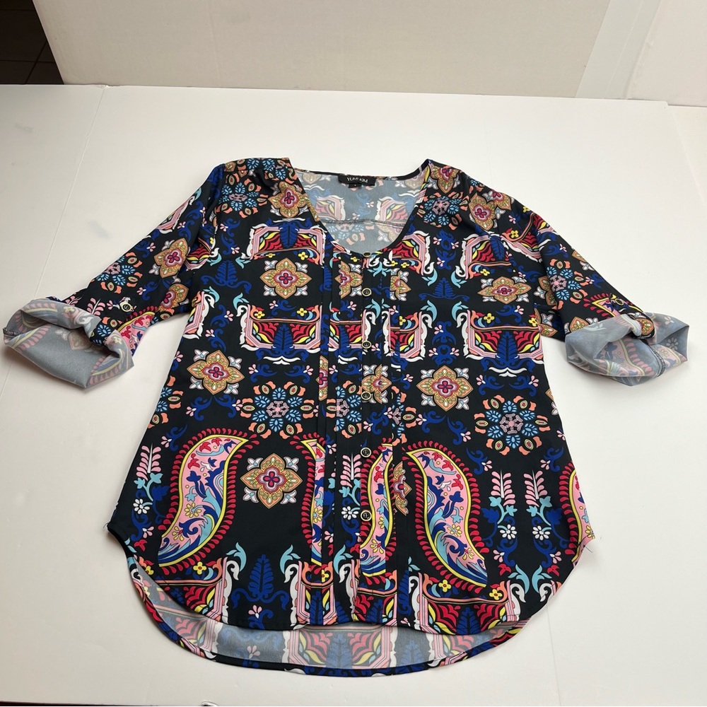 Yumi Kim Women's Lizzie Small Floral Print Hi-Low Top V-neck Paisley Marigold